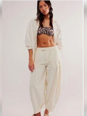 Free People Sarina Trousers Cream Wide-Leg Pleated Women's Pants